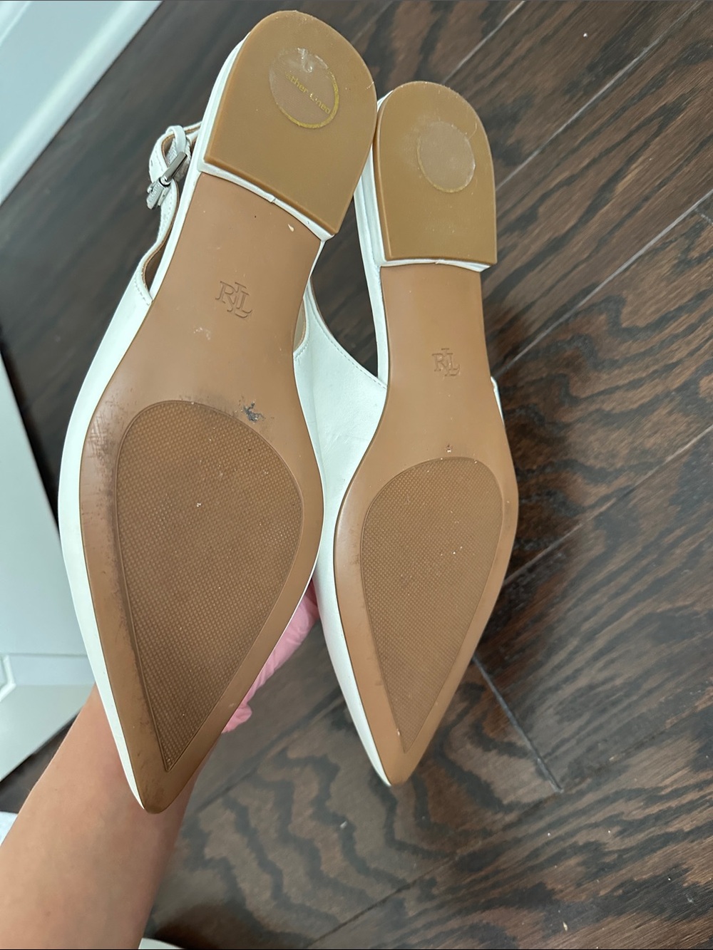 Lauren Ralph Lauren White Pointed Slingback Flats with Buckle - Picture 4 of 6